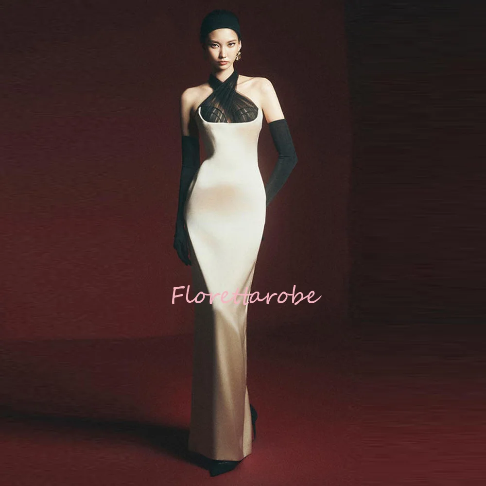 Contrast Color Black White Mermaid Evening Dress Halter Neck Luxury Dubai Wedding Party  Customized Fashion Sleeveless Prom Dres