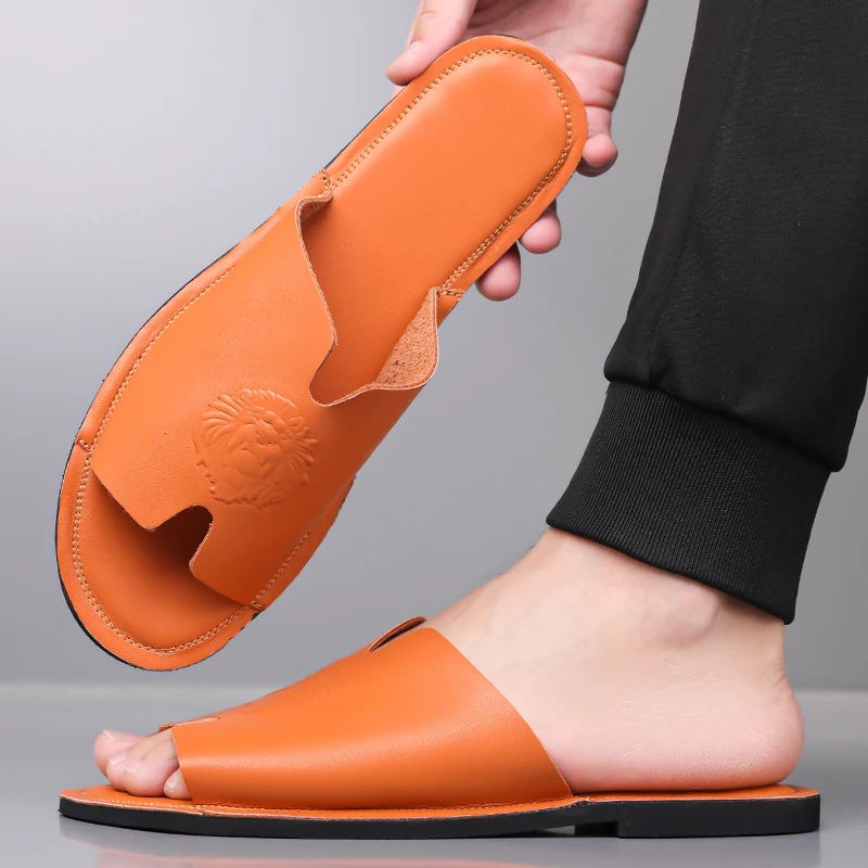 Men Sandals PU Flat Bottom Comfortable Breathable Trendy Beach Sandals Size 38-48