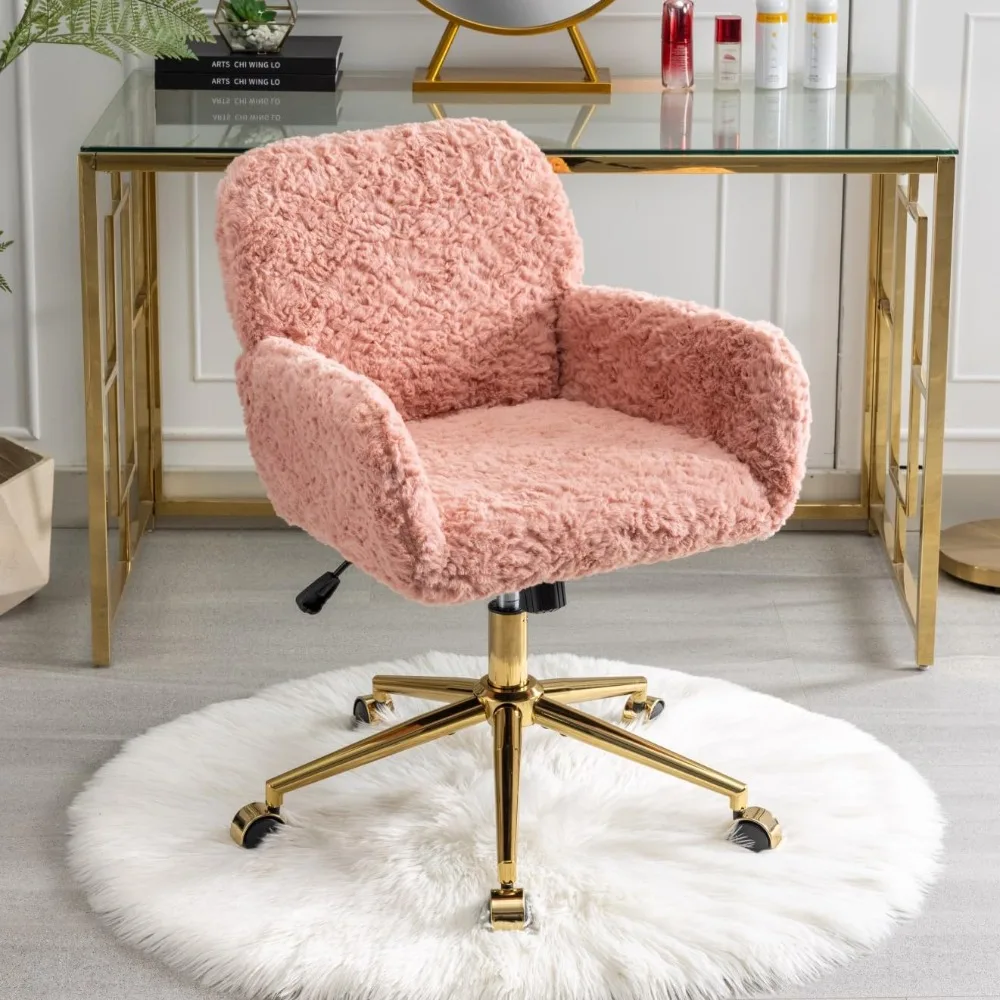 

Пушистый офисный стул, нечеткий вращающийся настольный стул, стул для домашнего офиса из искусственного меха, мягкий стул для макияжа с тканью Тедди