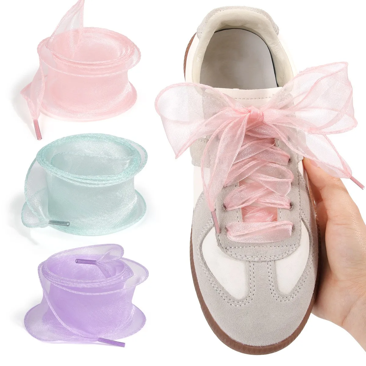 

3.5CM Width Organza Sneaker Shoelaces Chiffon Transparent Lace Leisure Sports Shoes Laces DIY Decorat Shoe Laces Accessorices