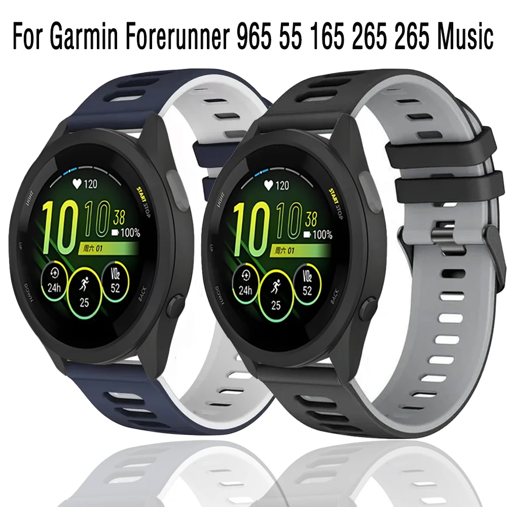 20mm 22mm Two-color Silicone Strap For Garmin Forerunner 965 55 165 265 265 Music Bracelet Band For Garmin Vivoactive5 4 Correa