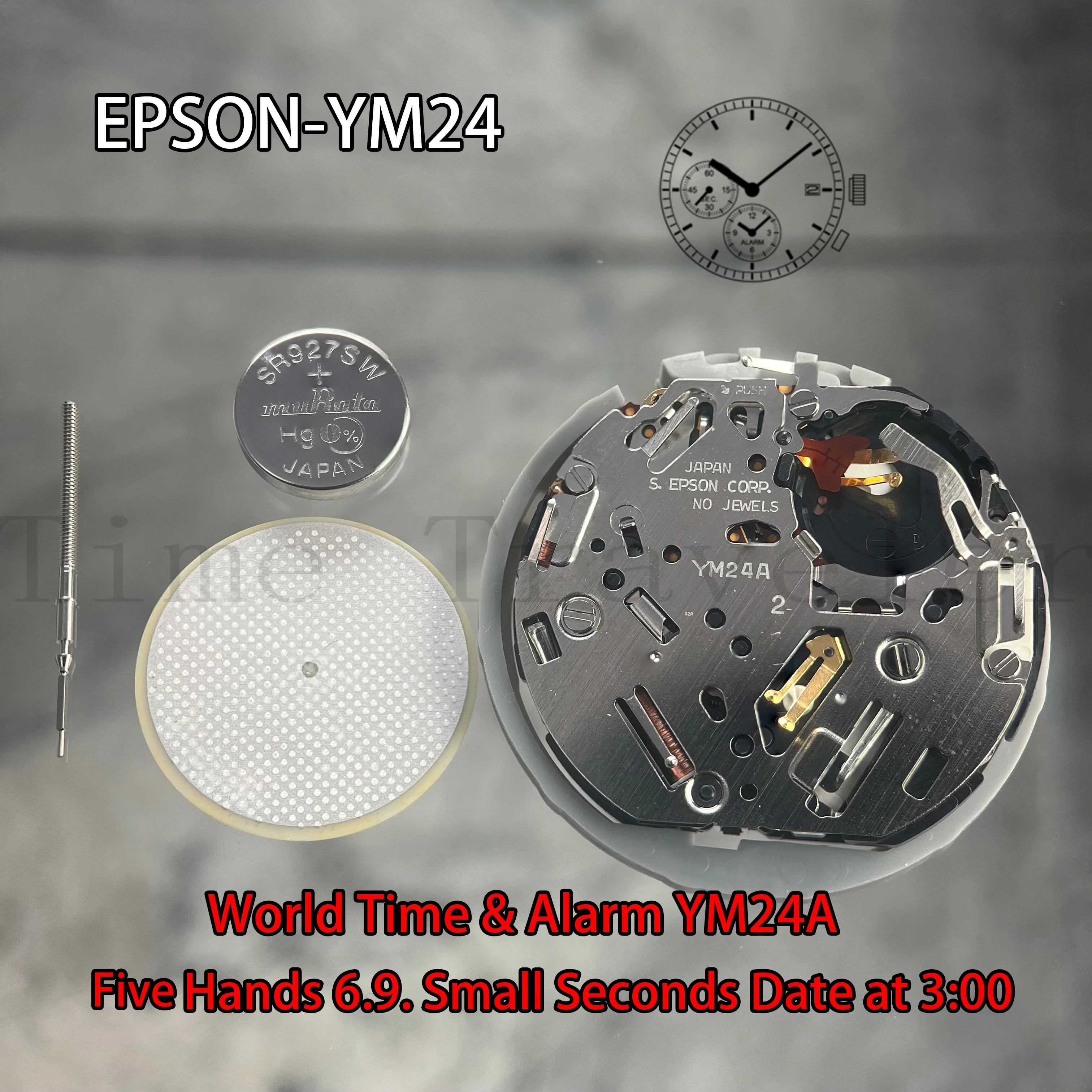 YM24 Movement Epson YM24-3 Movement  World Time& Alarm Series YM24A Quartz Movement  Size:12