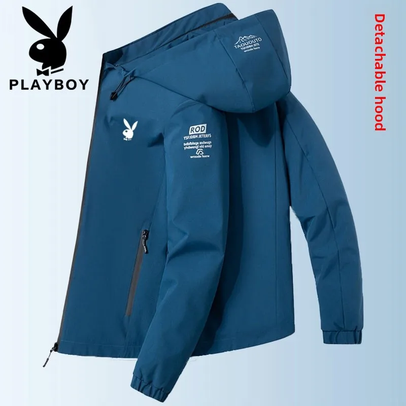 سترة رجالية بغطاء للرأس من بلاي بوي لفصلي الربيع والخريف، تصميم فضفاض بسيط، معطف واقي من الرياح للشباب، مصنوع من ألياف البولي... #4