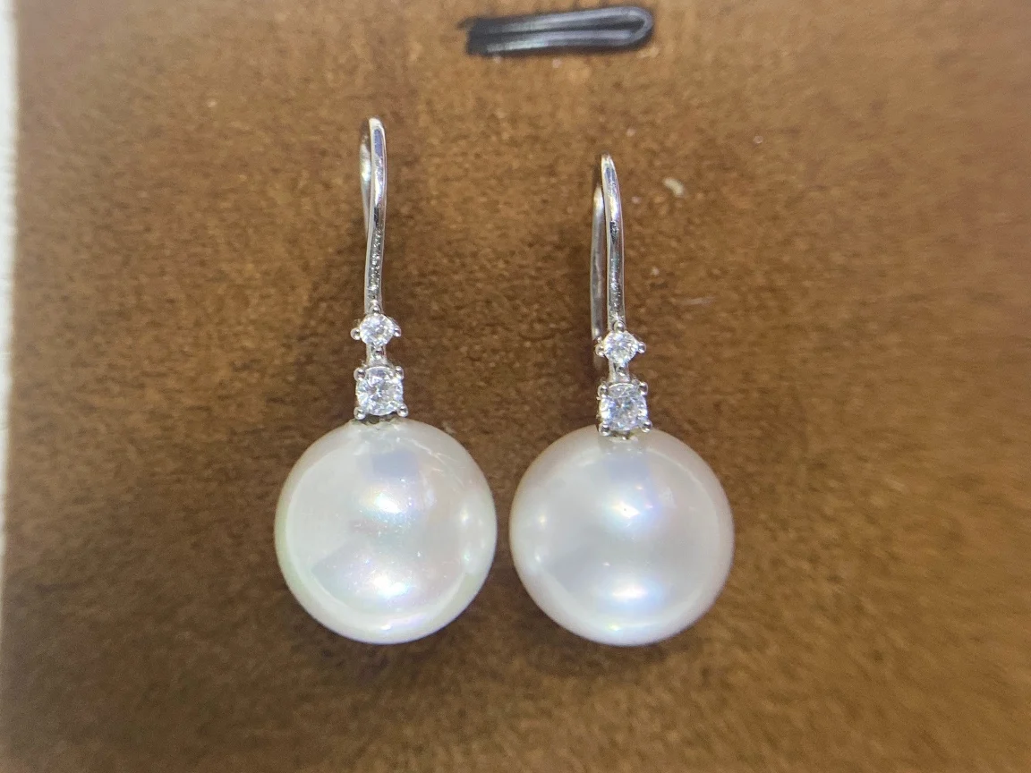 

JCY Fine Jewelry 925 Sterling Silver Round 10-11mm Nature Fresh Water White Pearls Drop Dangle Earrings Present