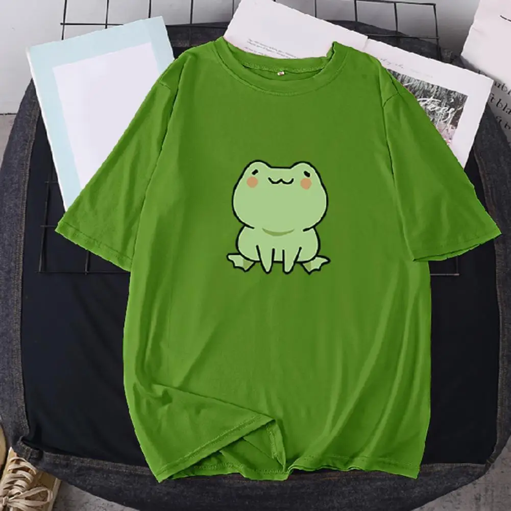 Women T-shirt Cartoon Easy Wear Polyester Short Sleeve Frog-Pullover Top Cute T-shirts Short Sleeve Oversized T-shirt for Summer