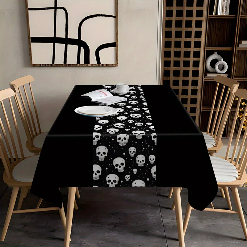 -1pc Dark Style Skull Patterned Tablecloth. Suitable for home, kitchen and dining room.zyc