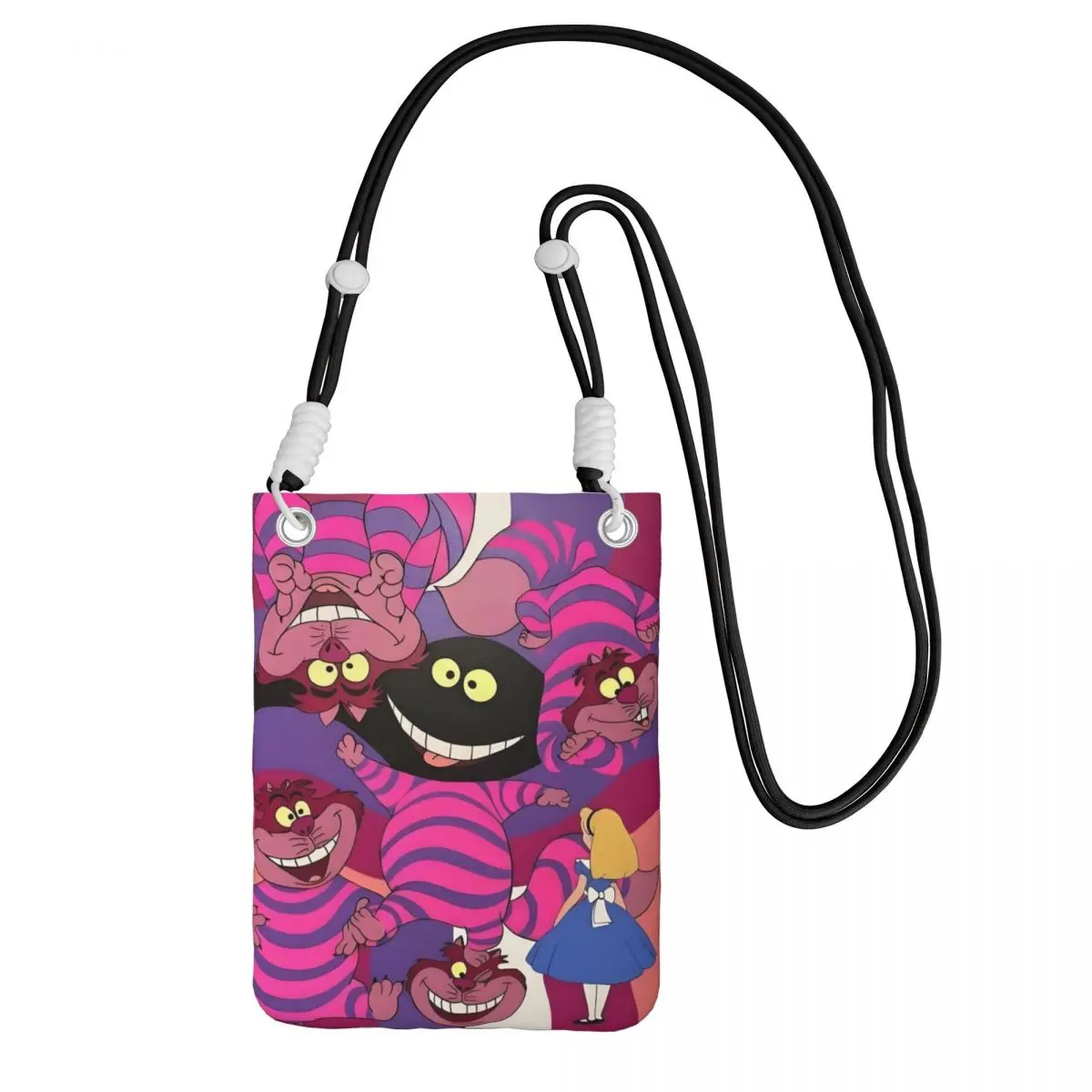 

Custom Cheshire Cat Mobile Phone Bag for Men Women Cool Alice In Wonderland Shoulder Crossbody Bag Card Bag Mini Purse Wallet
