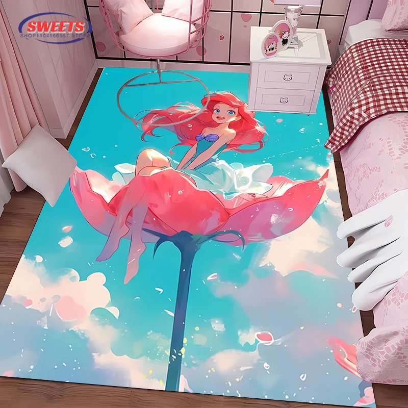 Ковер из мультфильма «Милая Русалочка» принцессы Ариэль Диснея! Коврик для спальни, коврик для кровати в гостиной, нескользящий домашний декор, прочный ковер