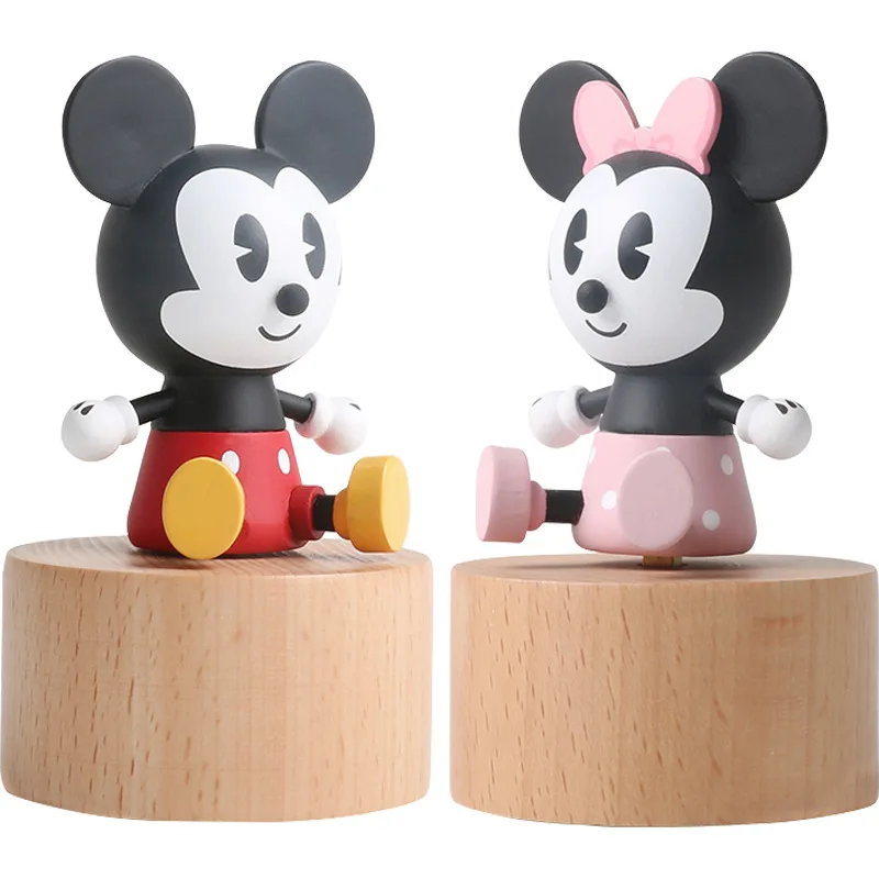 Disney Mickey Minnie Mouse Wooden Cartoon Rotating Wood Music Box Ornament Decoration Kids Brithday Christmas Gifts