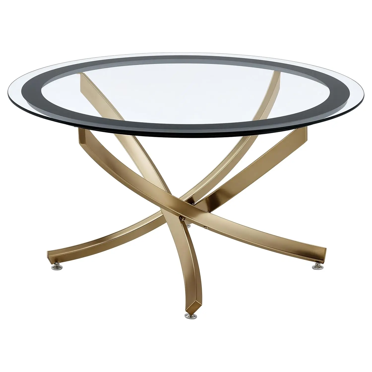 

Coaster Home Furnishings - Brooke - Glass, Metal - Round Coffee Table with Clear Glass Top, Crisscross Metal Legs, Customized
