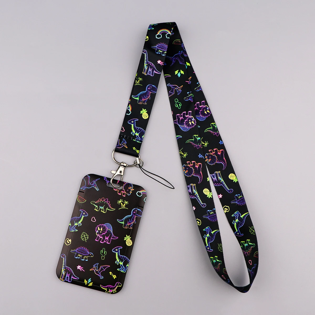 Neon Dinosaur Tropical Fish Lanyard Neck Strap Keychain Card Cover Badge Holder Mobile Phone Hang Rope Keyring Accessories Gifts