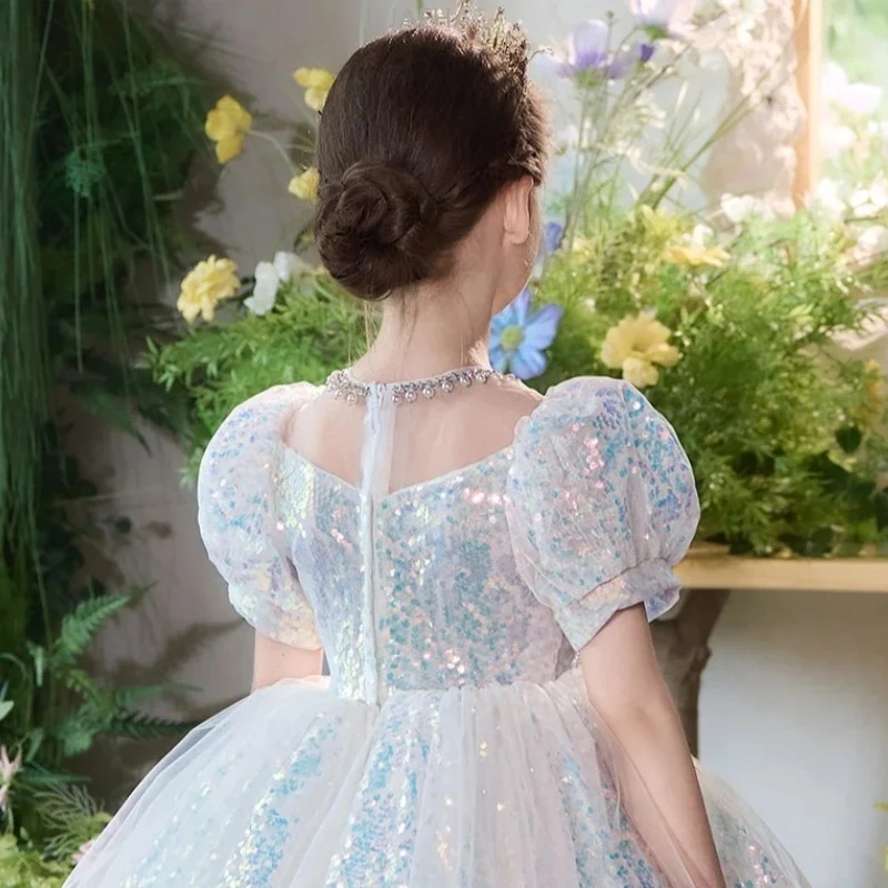 Custom Light Luxury Dress Women Wedding Guest Gown Girls Wedding Gown Birthday Party Pageant Runway Puff Sleeve Glitter Tulle