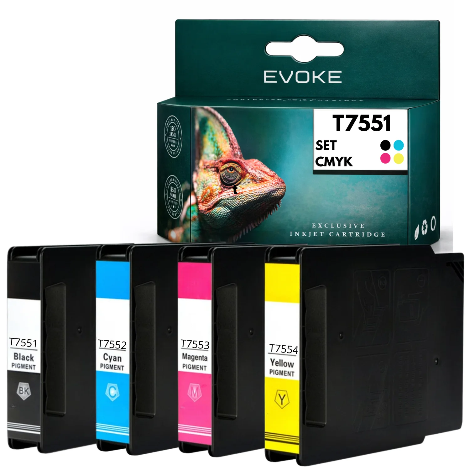 Evoke Compatibele Inkt voor Epson T7551 T7552 T7553 T7554 4X Cmyk: Zwart, Cyaan, Magenta, Geel 340 ml Workforce Pro Wf-8010 8090 8090Dw 8090Dtw 8090Dtwc 8510 8590Dwf 8590Dtwf 8590Dtwfc