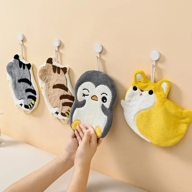 

Cute Cartoon Towel Can Be Hung Kitchen Absorbent Hand-drying Rag Three-layer Thickened Coral Velvet Handkerchief