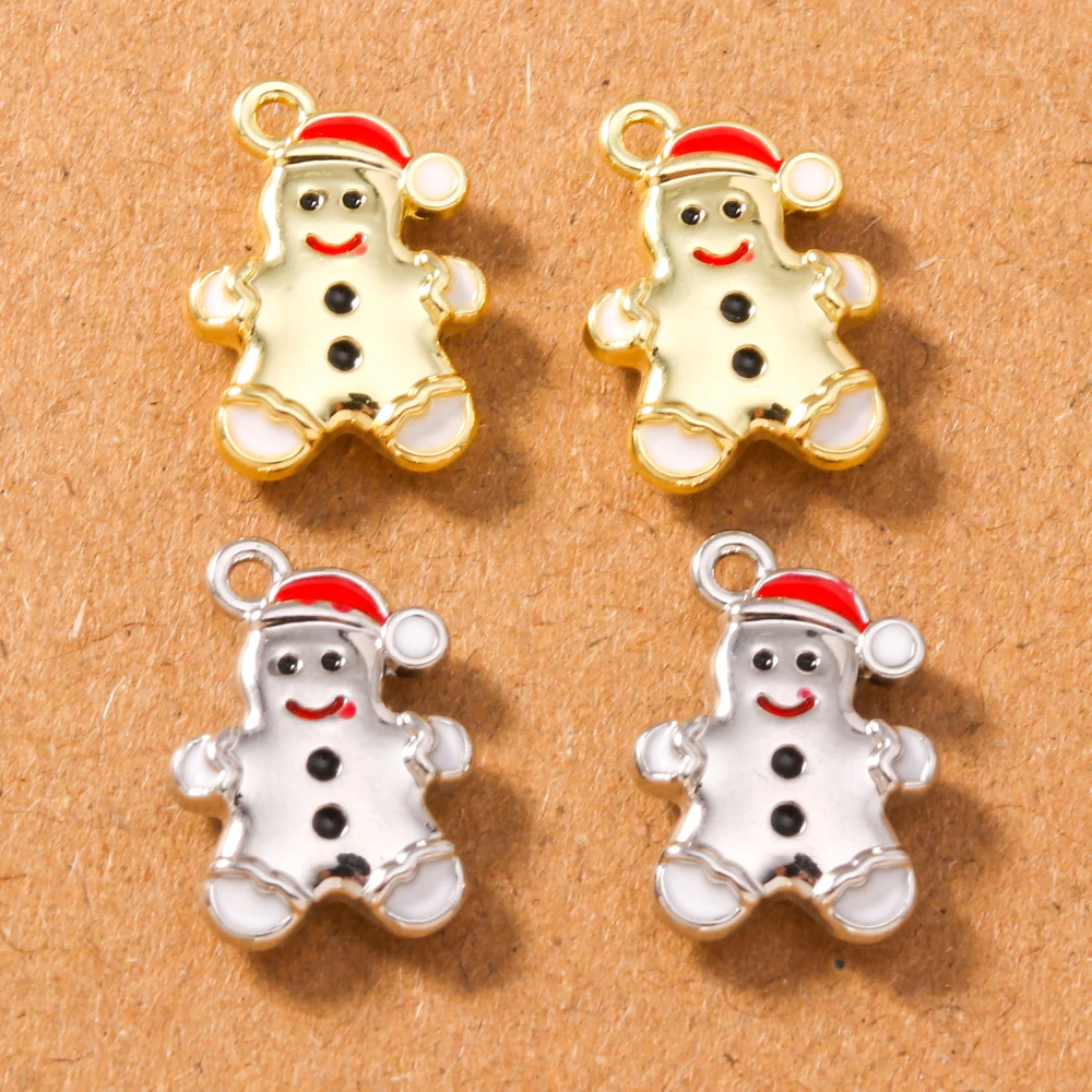 10pcs Cute Alloy Christmas Gingerbread Man Charms Pendants for Jewelry Making Necklace Earrings Bracelet DIY Accessories