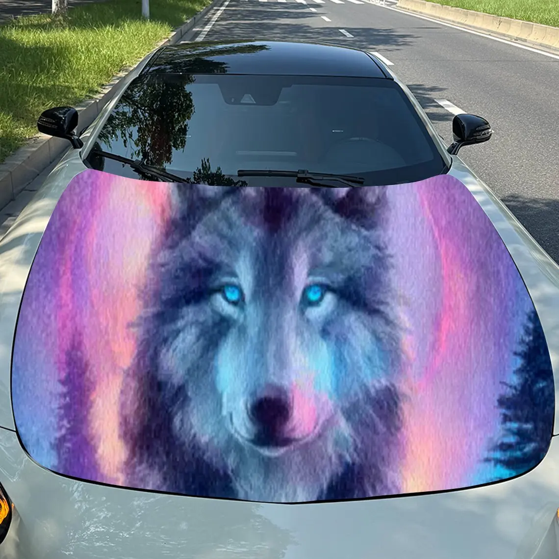 

Purple Aurora Wolf Durable Car Hood Stickers, Suitable for Most Vehicles, Ideal Gift, for Exterior Use, Vehicle Hood Protector |