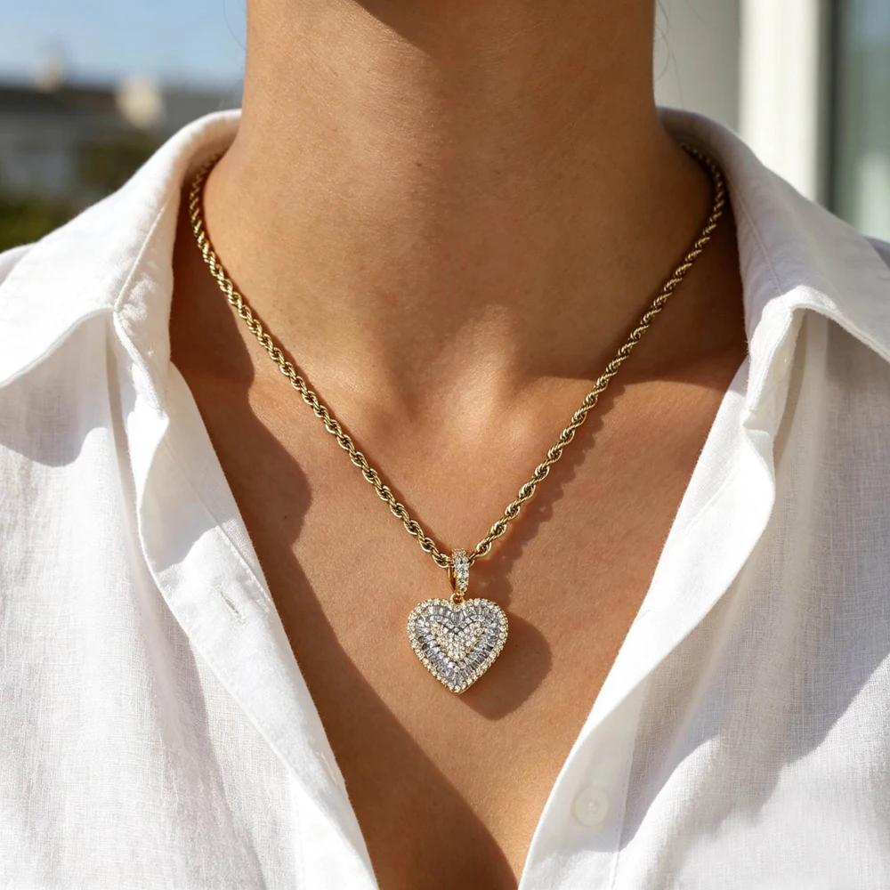 2026 newly launched two-color mini heart shape with rope chain micro paving ice crystal zircon temperament women's jewelry gift