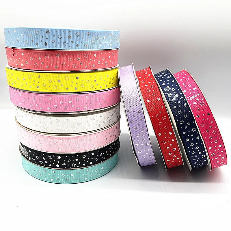 New 3yards 25mmGrosgrain Ribbon Gilding Stars for Christmas Wedding Decoration DIY Sewing Handmand Crafts