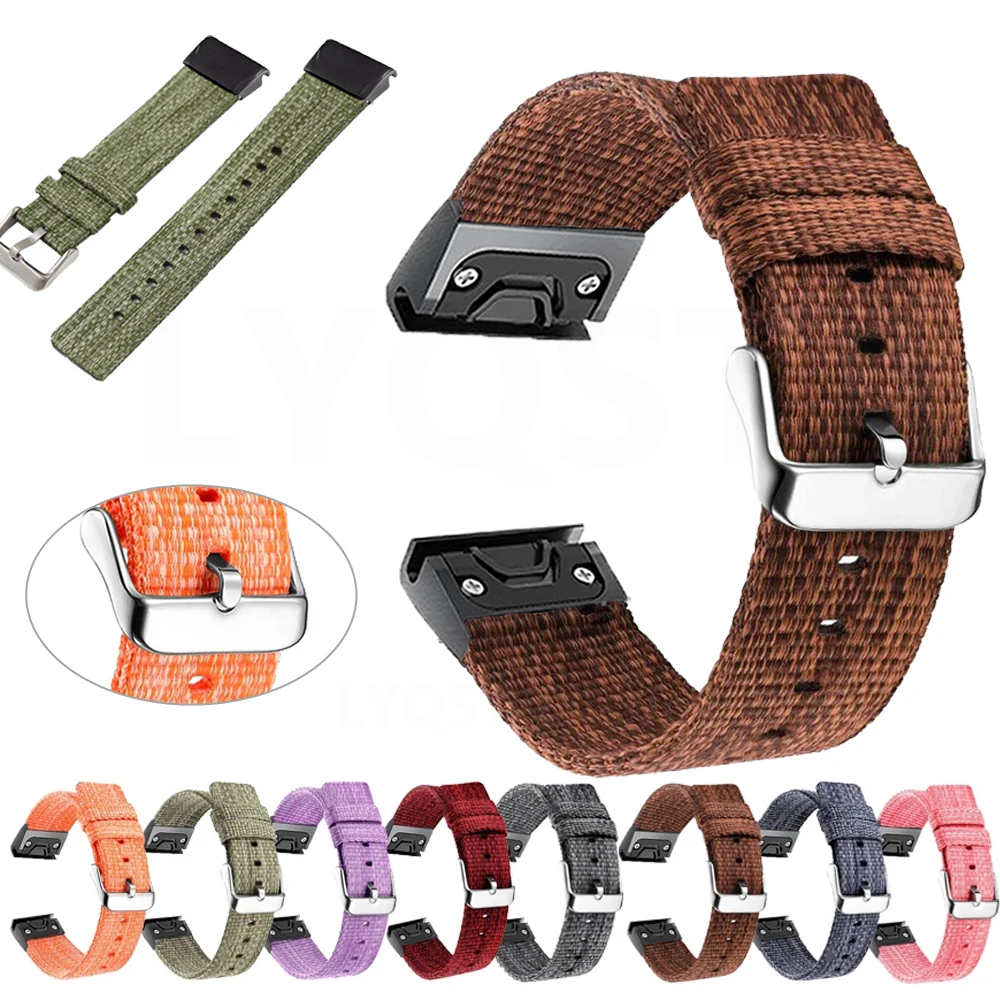 

26 22MM Nylon Quick Release Watchband Straps For Garmin Fenix 6 6XPro 5 5XPlus 3 HR 934 945 Descent Mk1 Easyfit Smart Wrist Band