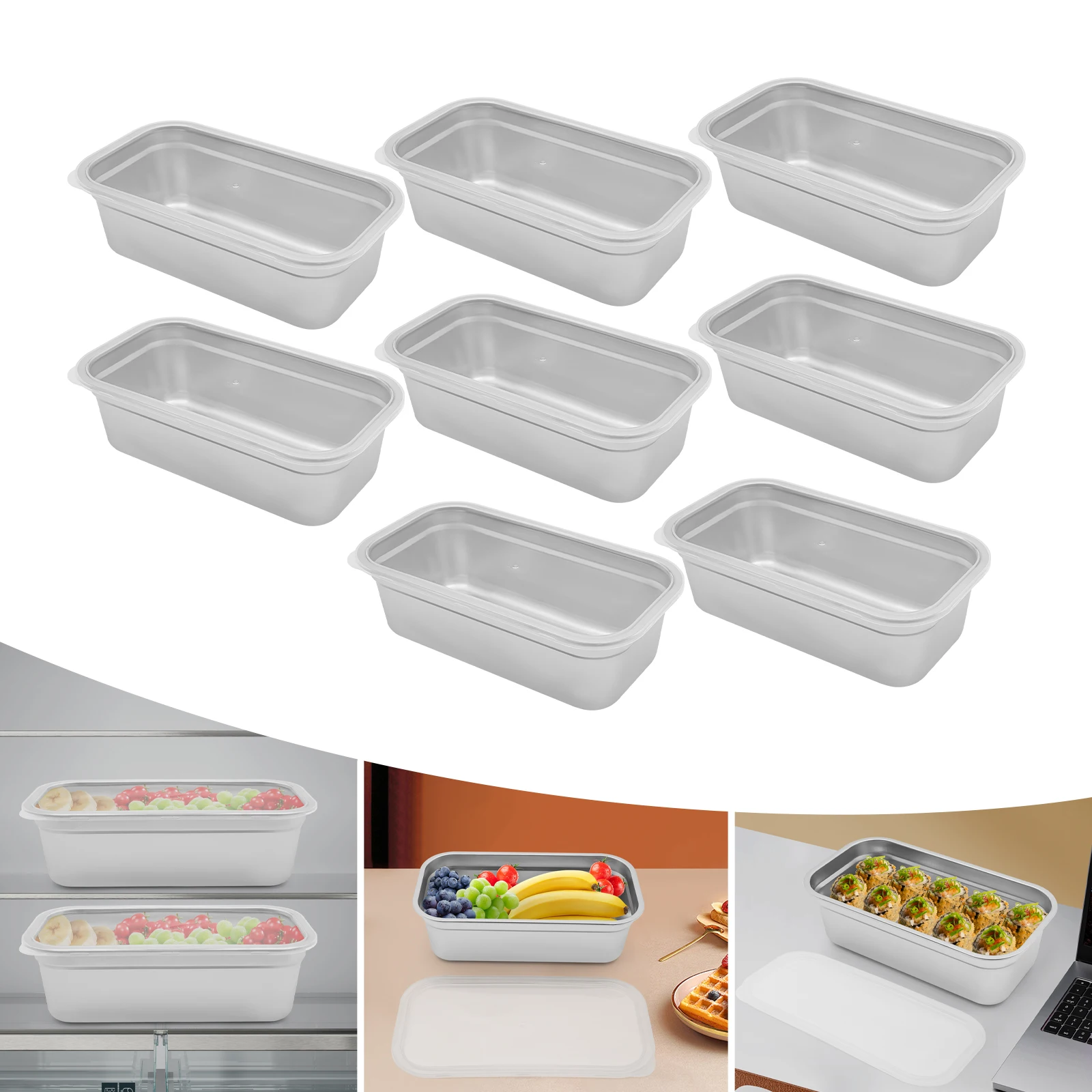 

8Pcs Food Containers 4-inch Depth Stainless Steel Food Storage Container with Lid for Storeing Vegetables, Meats, Salads
