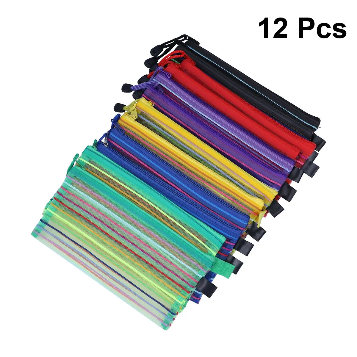 

12pcs Zipper Mesh Pouch Pencil Pen Bag Multipurpose for Office Supplies Cosmetics Travel Accessories