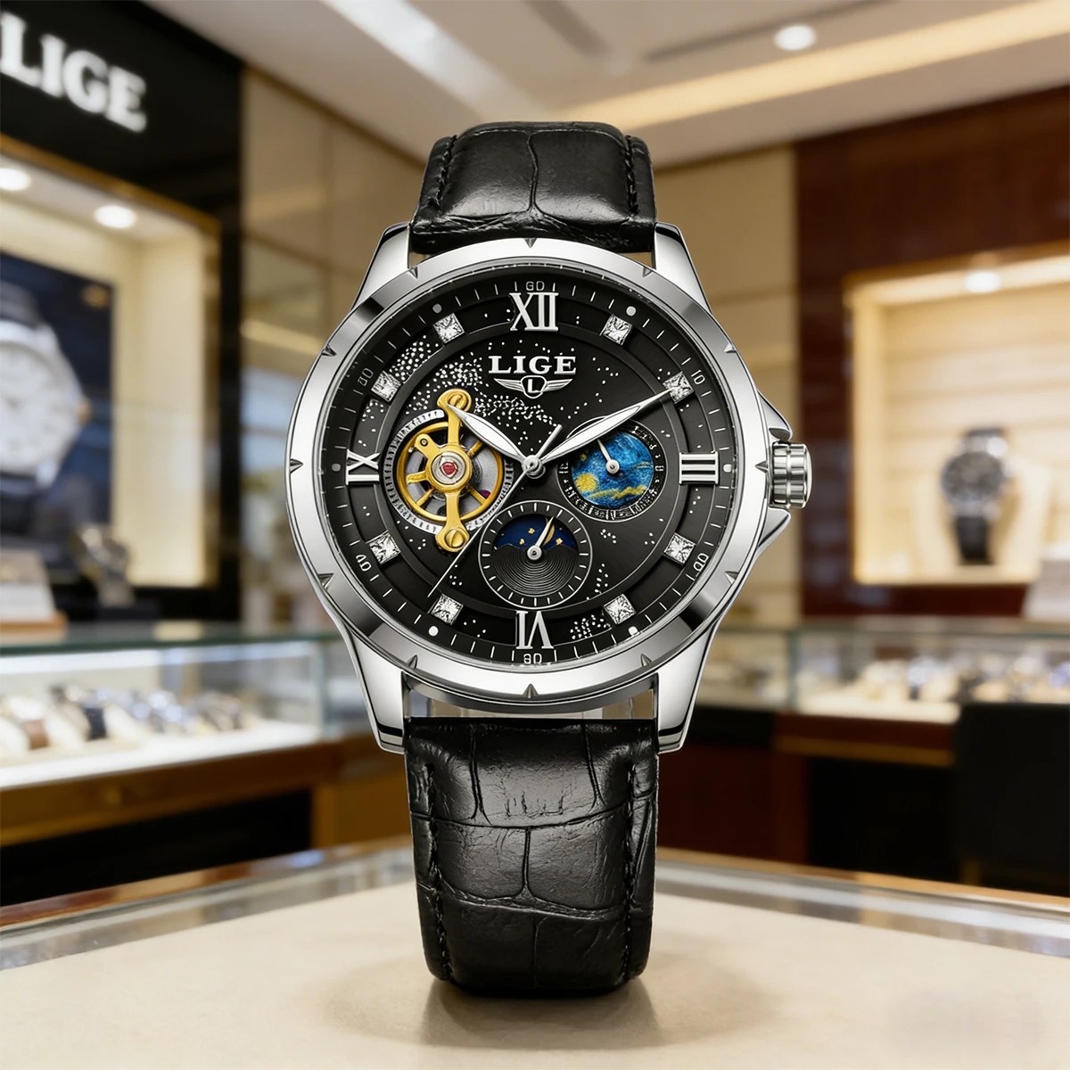 

﻿ LIGE Luxury Automatic Watch 3Bar Waterproof Leather Men Mechanical Wristwatches Sports Diving Watch for Men Relogio mecanico