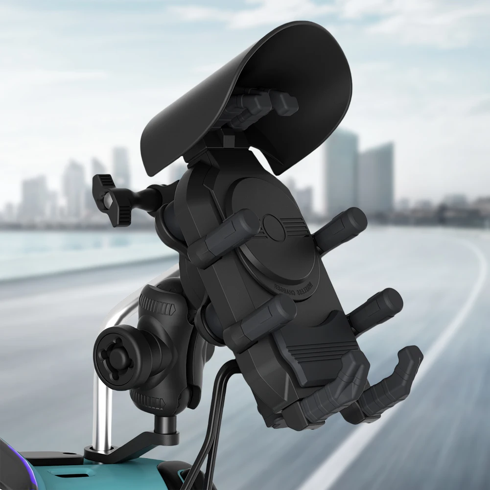 

Motorcycle Phone Holder 15W Wireless Charging Shockproof Smartphone Handlebar Mount Anti-Theft Cell Phone Stand Waterproof