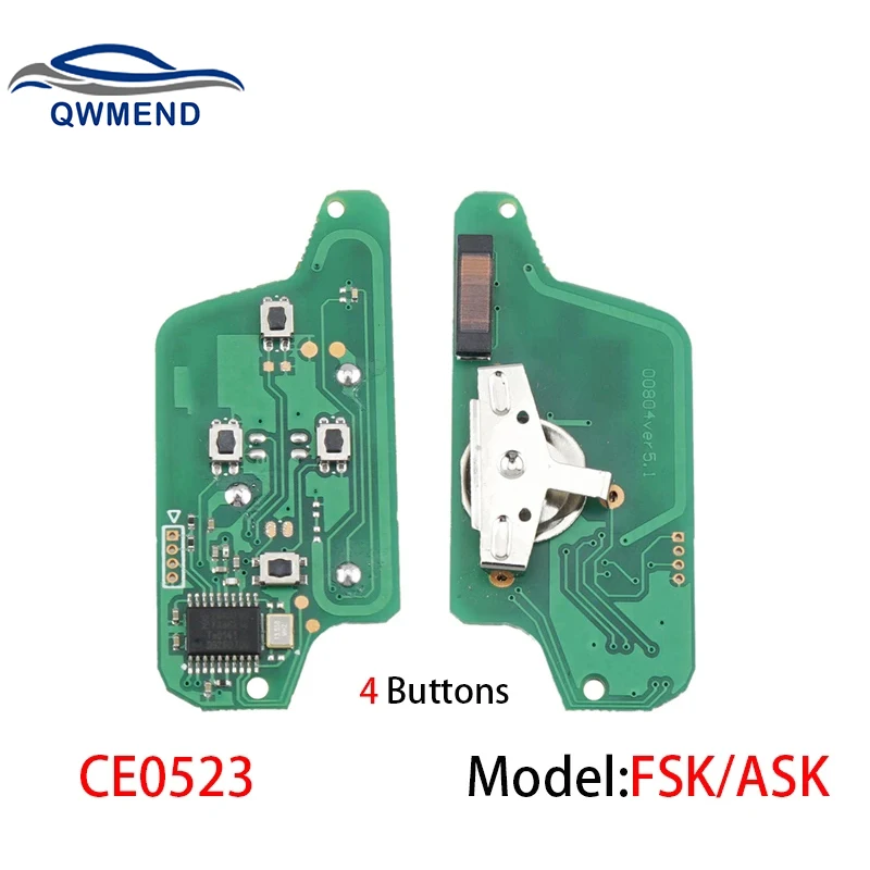 QWMEND ASK/FSK 4 Buttons Circuit Board for Citroen C8 for Peugeot 1007 807 2005-2015 433Mhz Smart Car Key Fob Control CE0523