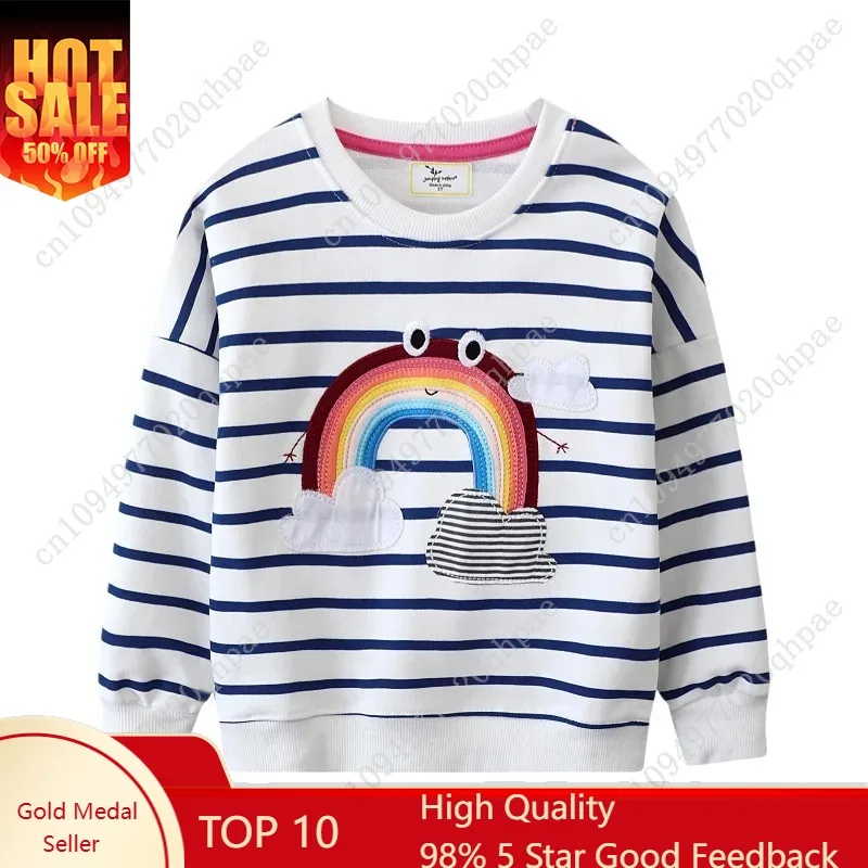 

Jumping Meters 2-7T Rainbow Girls Sweatshirts Animals Embroidery Long Sleeve Baby Hooded Sport Shirts Autumn Spring Clothes
