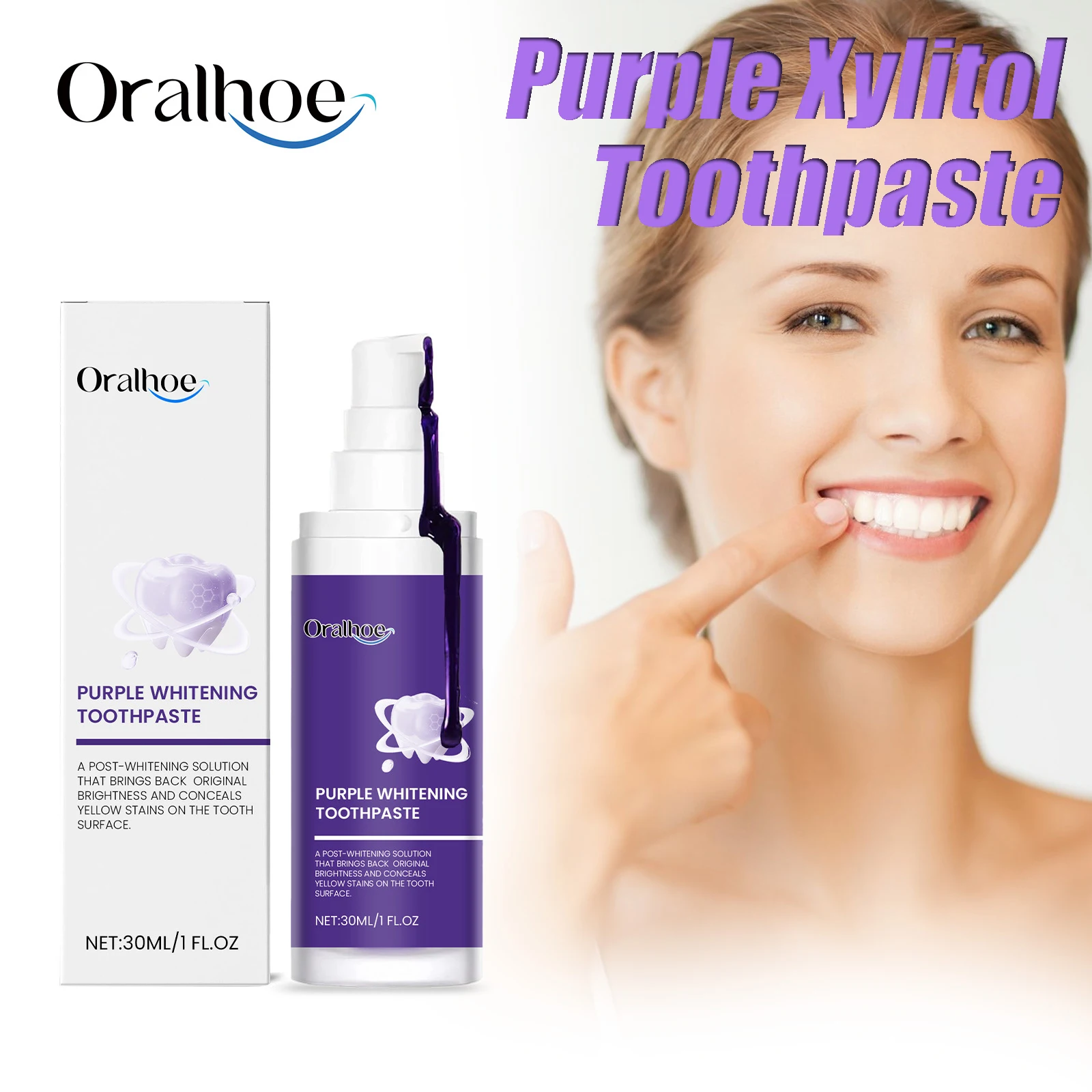 Pasta de dientes Oralhoe Purple xilitol, menta suave, limpia profundamente los dientes, manchas de sarro, refrescante Oral, cuidado de higiene Dental, pasta de dientes 30ml