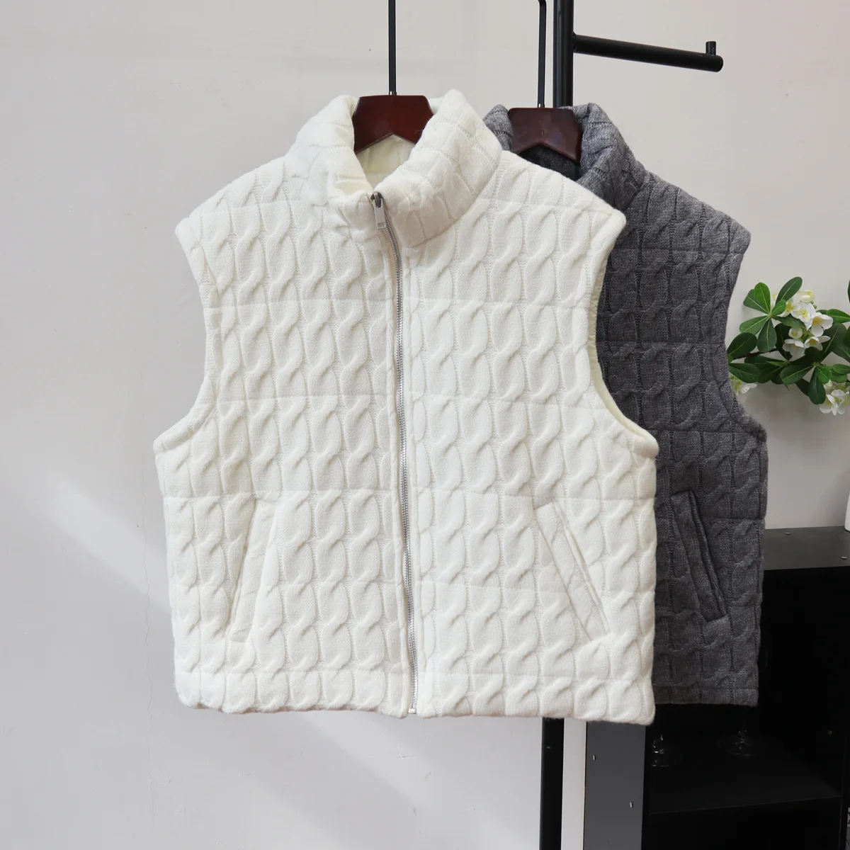 

Women Knitted Cardigan Sweaters Vest Solid Jumpers Stand Neck Sleeveless Zipper Thick Loose Elegant Casual Autumn Winter 2025