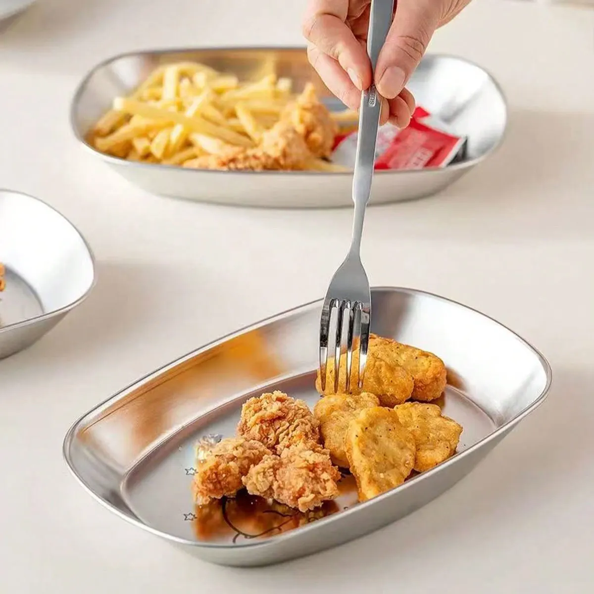 Stainless Steel Plate Rectangular Dessert Plate Steamed Fish Plate Cake Plate Tray Exquisite Dessert Snack Plate 1Pcs