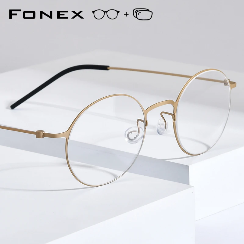 FONEX Progressive Prescription Eyeglasses Photochromic Myopia Optical Lens Eyewear Men Round Custom Glasses Women Titanium Frame