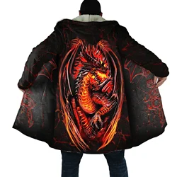 Winter Fashion Men cloak Dragon and Phoenix Ice Fire Tattoo 3D Print Thick Fleece Hooded cloak Unisex Casual Warm Cape coat DP32