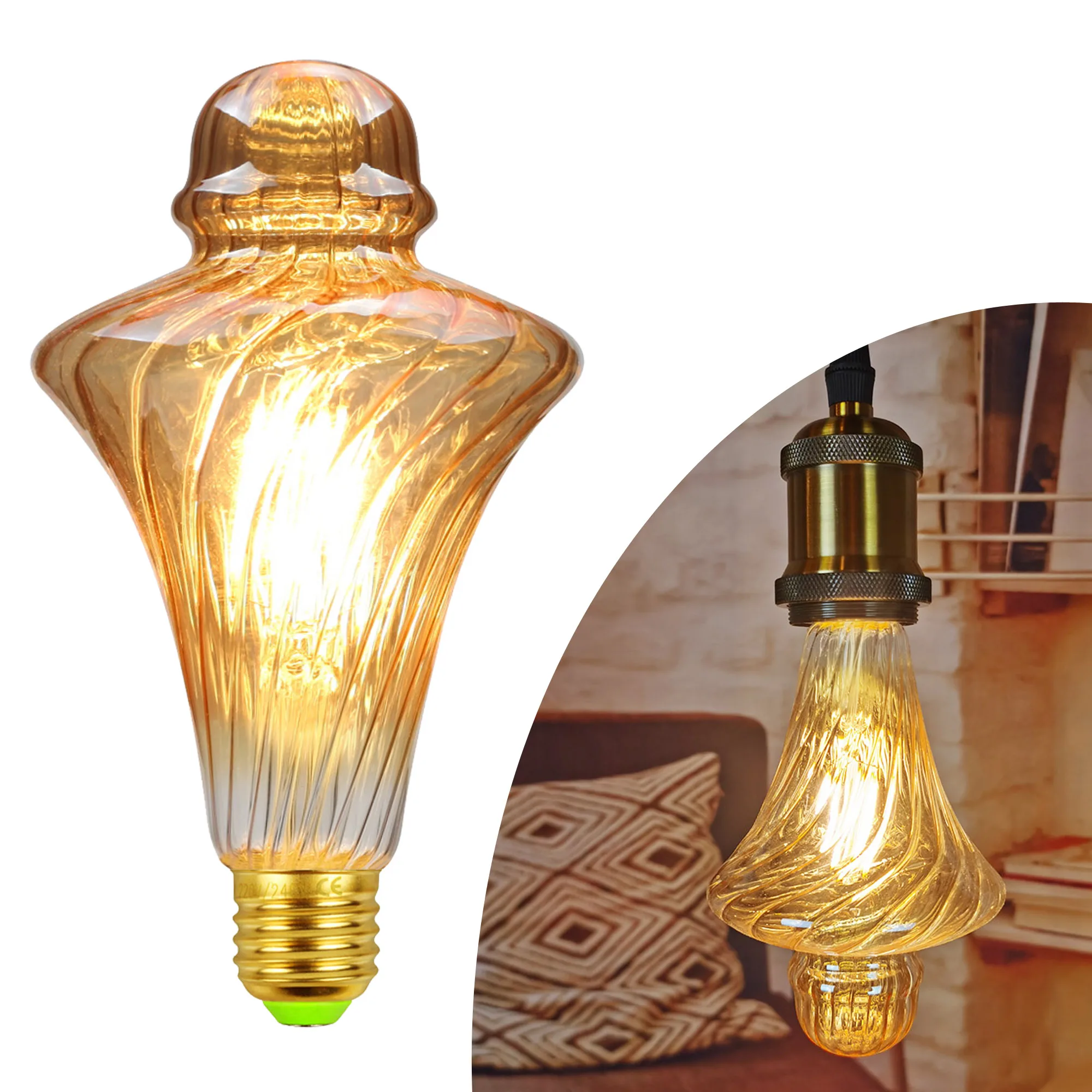 

TIANFAN Vintage Edison Style Led Bulb φ95mm Twistcone Amber Glass 2500Kelvin 4W 220-240V Decorative Light Bulb E27