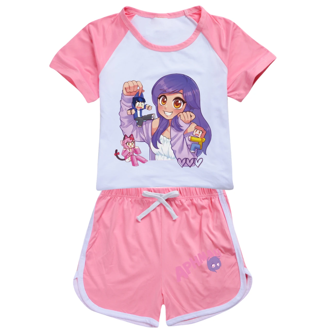 New Anime Aphmau Cat Clothes Kids 2024 Summer Pajama Sets Baby Girls Short Sleeve T Shirt+Shorts 2pcs Set Toddler Boys Nightwear