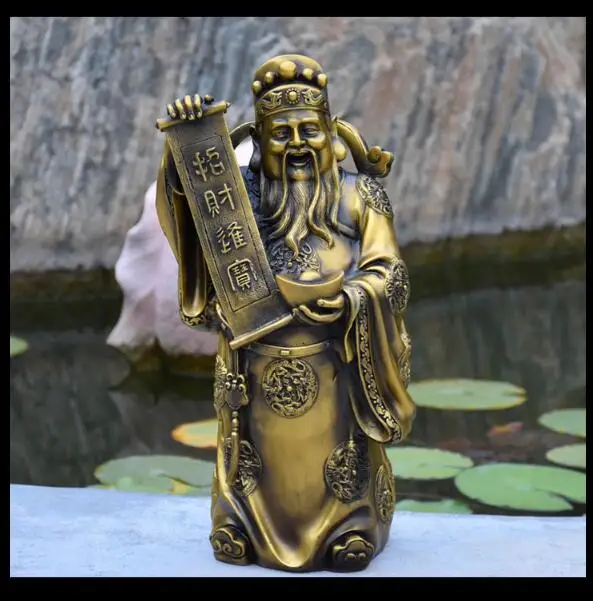 49CM large# SHOP Store company home efficacious fortune God Talisman Protection-Money Drawing Martial god of wealth BRASS statue