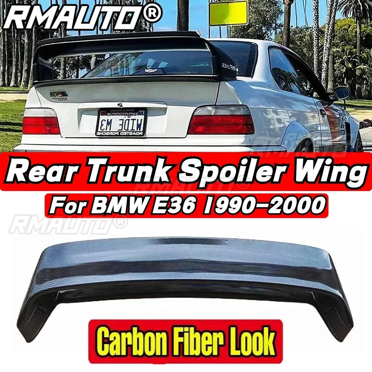 Car Rear Trunk Spoiler Glossy Black Car Rear Spoiler Wing Exterior Part For BMW 3 Series E36 1990-2000 Car Accessories