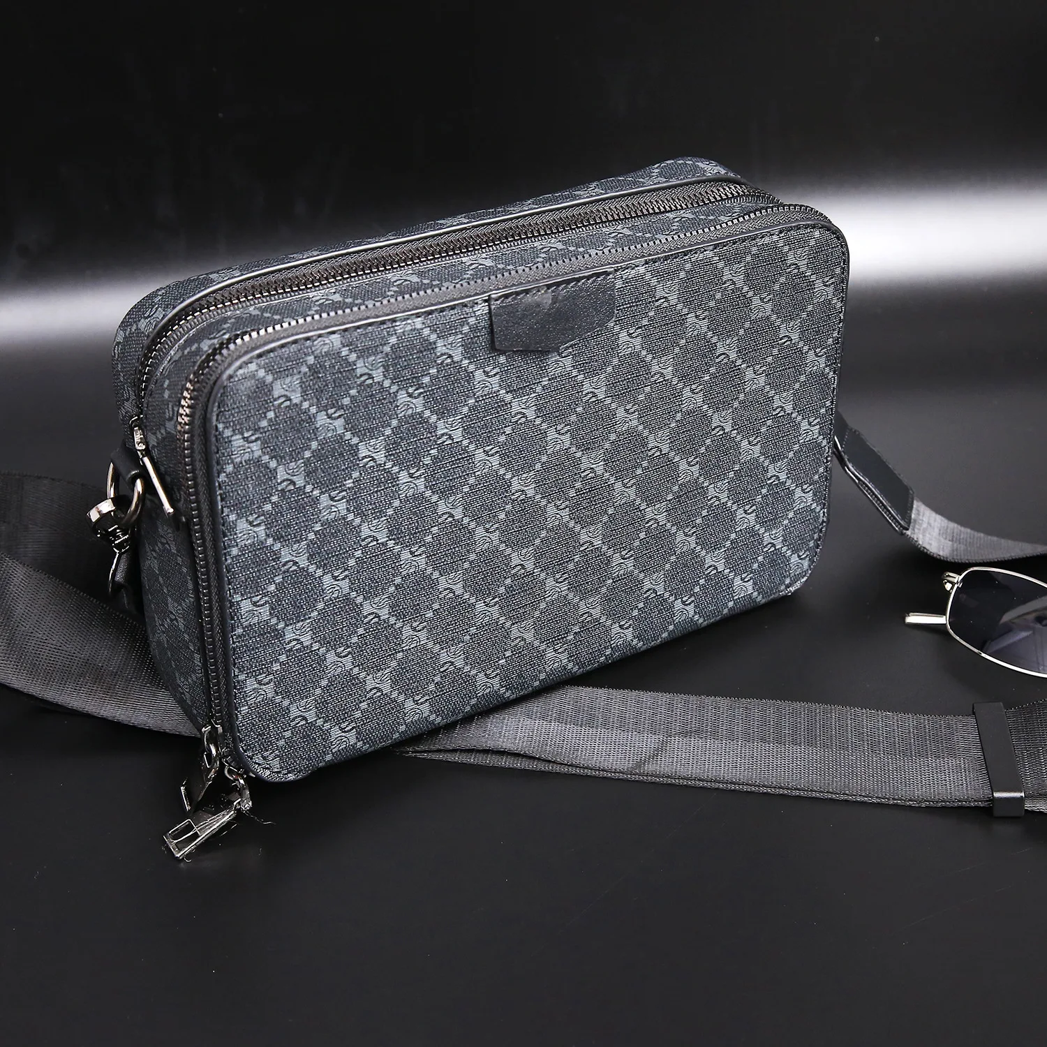 Luxury Plaid Crossbody Bag Men Fashion Design Square Shoulder Bags for Men Clutches Double Layer Sling Crossbody Bags Male Purse