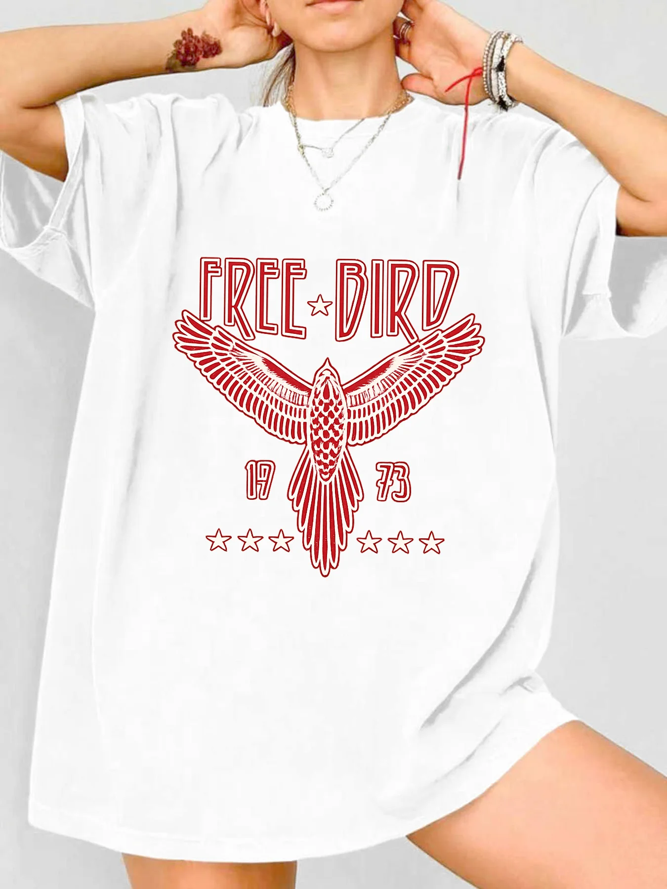 

【WDS00188】Plus size women's round neck short sleeve T-shirt with elastic half sleeves and trendy prints