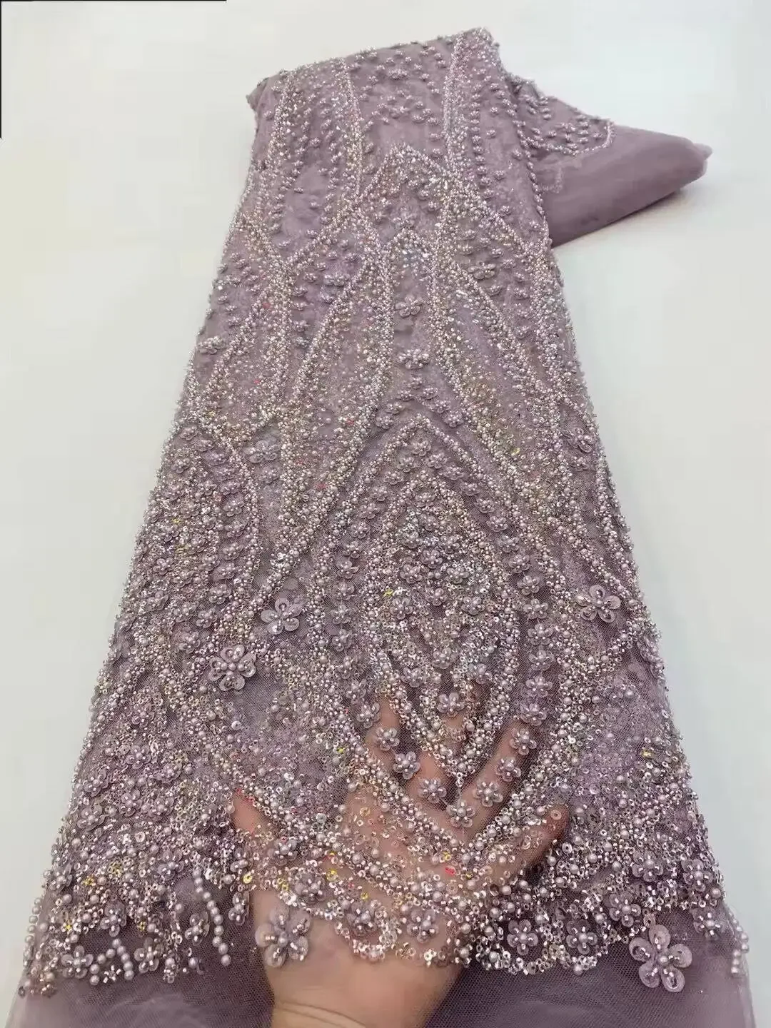 Newest Luxury Heavy Beaded Lace 2026 High Quality Net African Sequin Lace Fabrics Embroidery Women Dresses for Wedding Bridal image 3