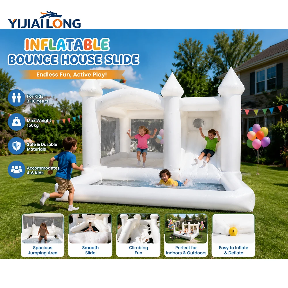 15FT Commercial Grade 100% PVC Inflatable White Bounce Castle, Inflatable Bouncer Room Bounce House for Wedding, Birthday Party, Outdoor & Indoor Fitness Use, Blower Included