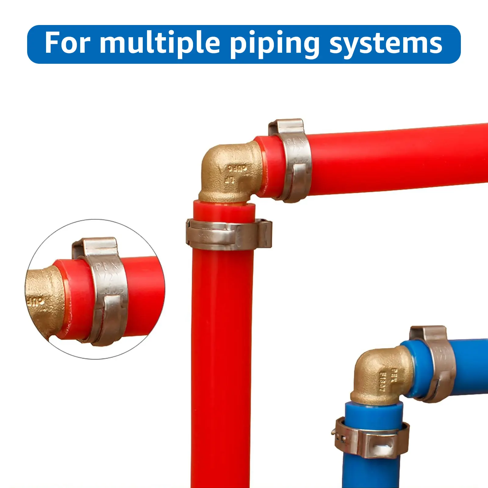 100Pcs 1/2 Inch Single Ear Stepless Hose Clamps 304 Stainless Steel PEX Clamp Clamping Ring Crimping Tool Stepless Hose Clamp