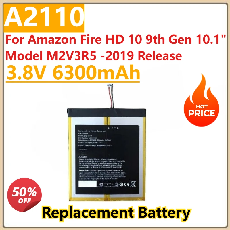 

New 3.8V 6300mAh Battery 58-000280 2955C7 A2110 26S1015 For Amazon Fire HD 10 9th Gen 10.1" Model M2V3R5 -2019 Release