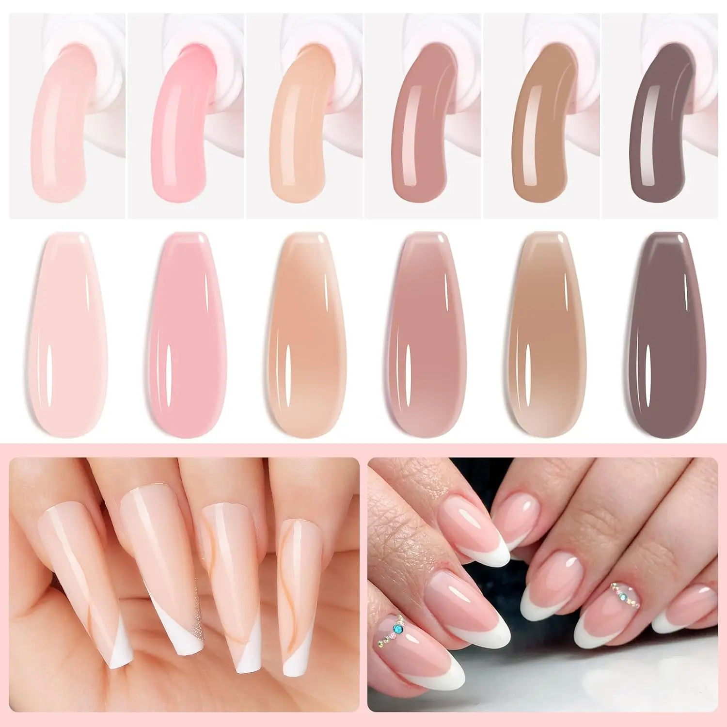 Makartt Poly Nail Gel Kit: 6 สีนู้ด Solid Builder 15ML สําหรับชุดเพิ่มประสิทธิภาพการต่อขยายพร้อม Slip Solution Base Top Coat Dual