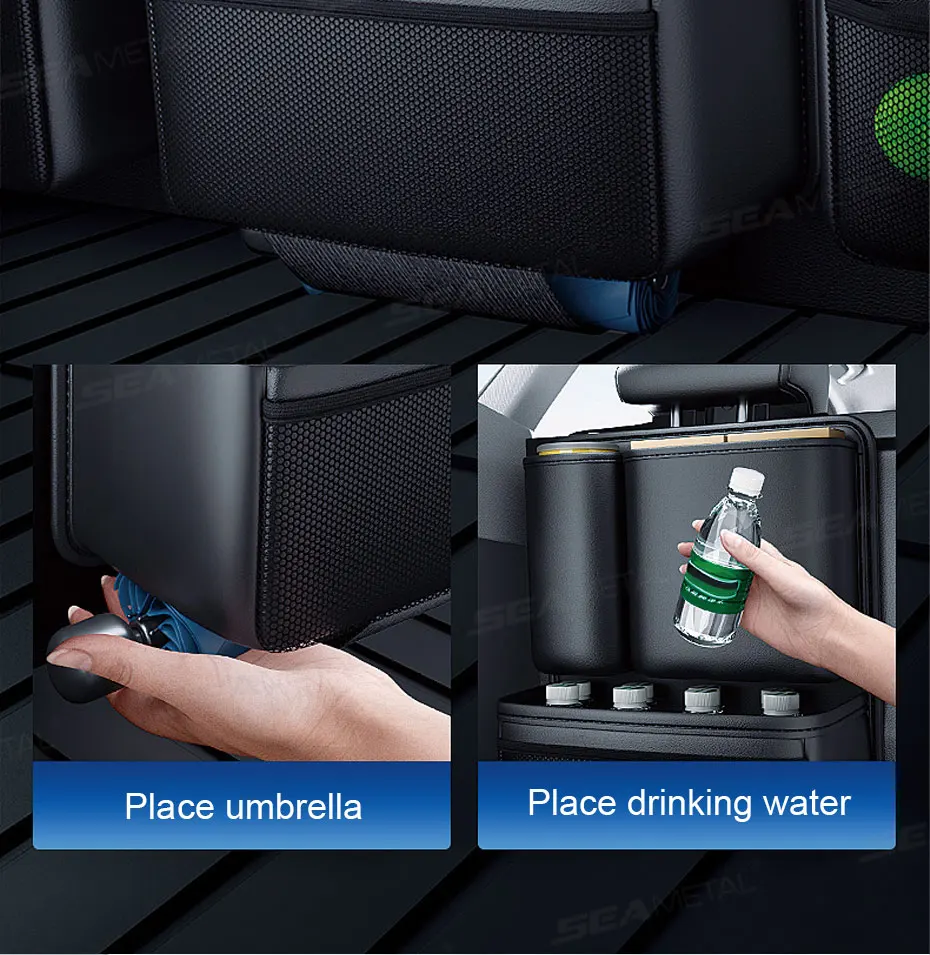 SEAMETAL Auto Stamm Pu Leder Lagerung Tasche Innen Auto Rücksitz Tasche Große Kapazität Hängen Organizer Für SUV Limousine Fließheck – Detail 12