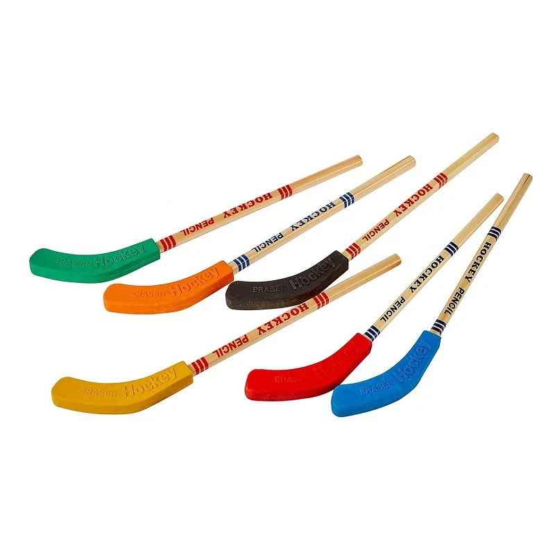 6Pcs Hockey Pencils And Erasers 9 Inch Hockey Stick Pencils for Kids Students Sports Fans Birthday Party Gifts