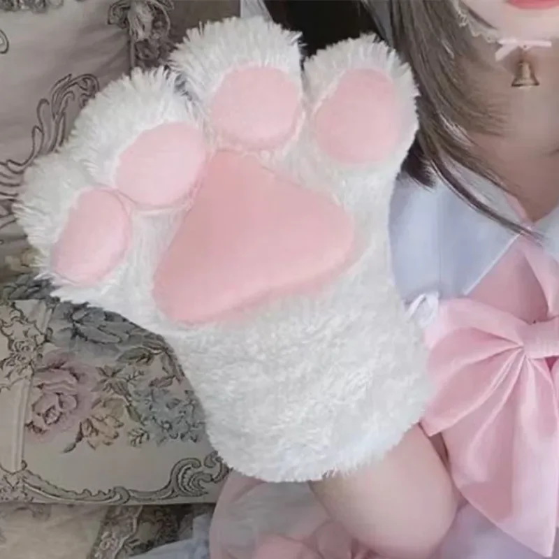 Winter Warm Fingerless Gloves Women Girls Lovely Plush Cat Paw Claw Gloves Fluffy Bear Paw Half Finger Gloves Mitten Gifts