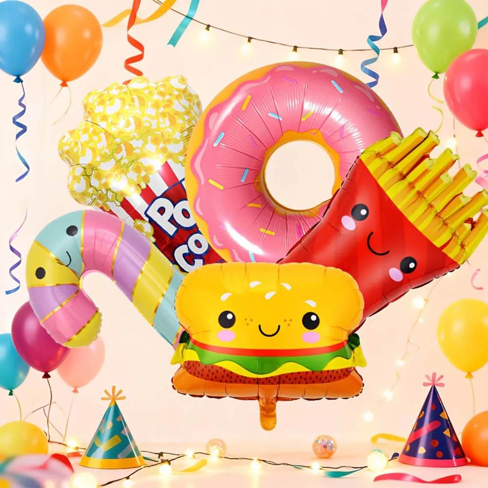 1 Juego de Globos de Papas Fritas, Hamburguesas, Donuts, Palomitas de Maíz y Helado, Decoración para Fiestas de Cumpleaños de Niñas y Niños, Artículos para Festivales