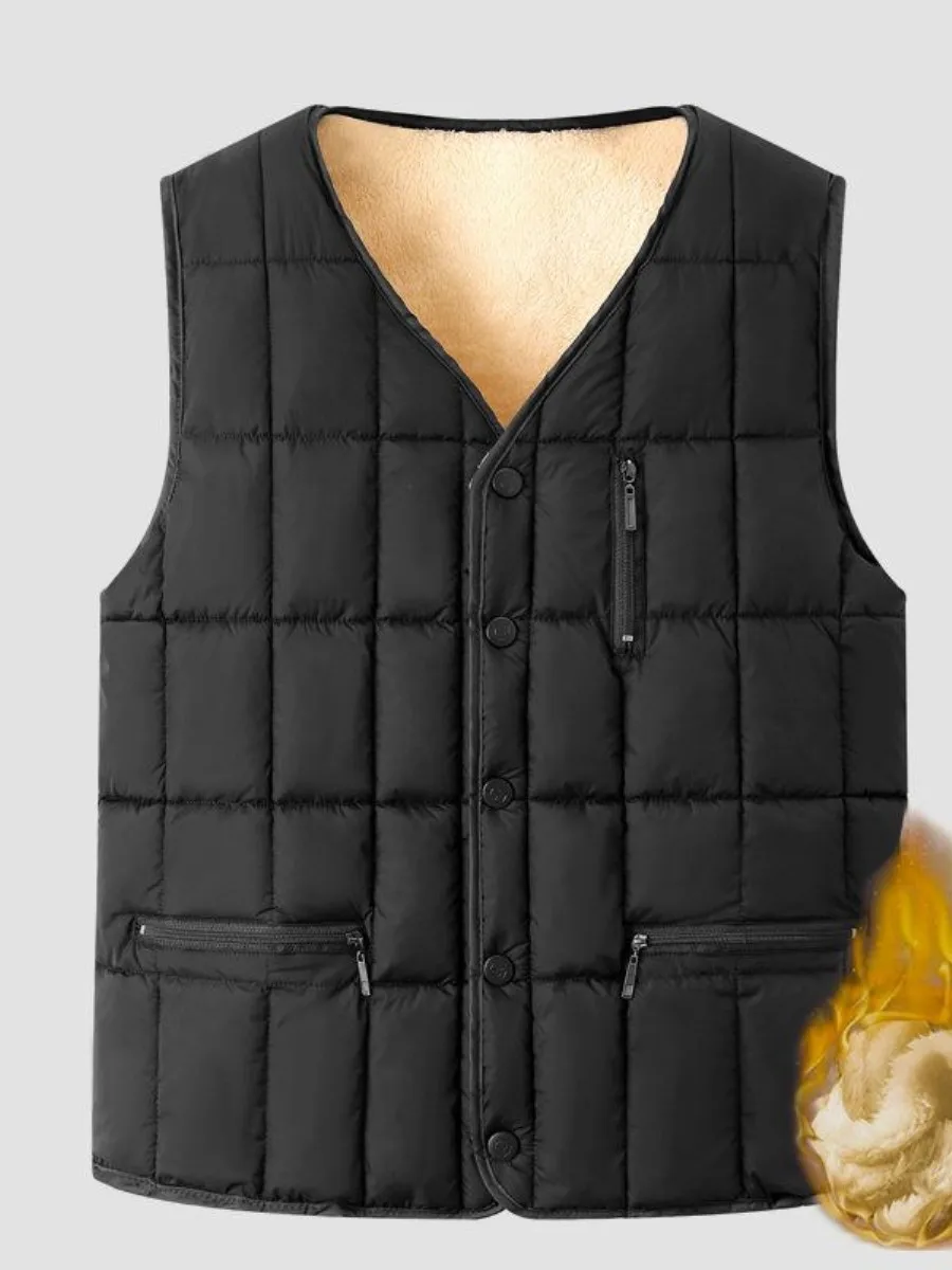 

Thiened Fce down Vest Men's Faion Urban Sle V-Ne Inner Wear Jaet Regular Length Single Button Closure Winter Coat